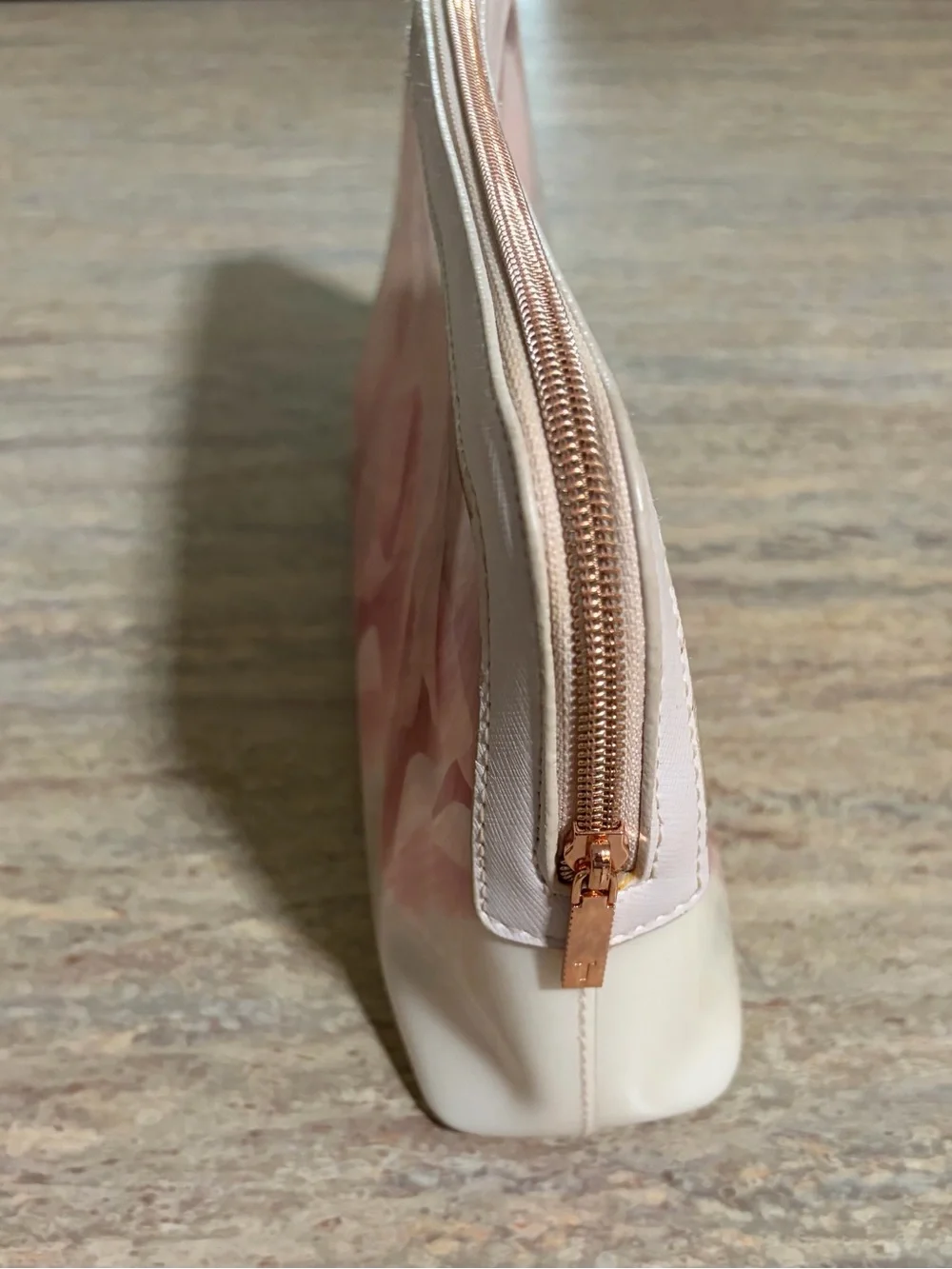 Ted Baker Pink Rose-Print Cosmetic Pouch with Rose Gold Trim